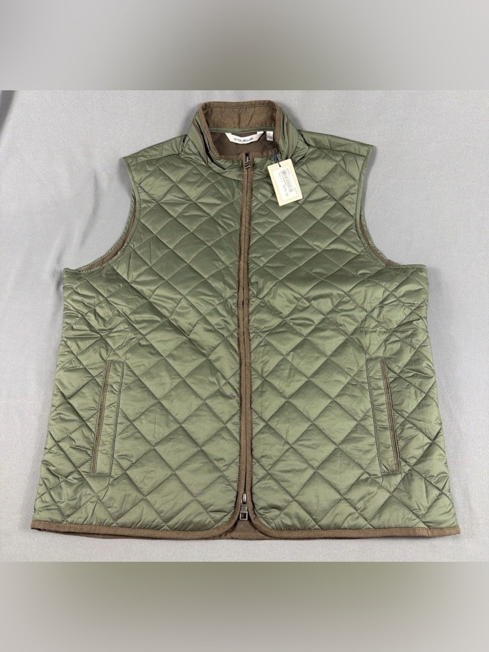Peter Millar Golf Vest Crown Essex Quilted Large Olive Green Polyester MSRP $230